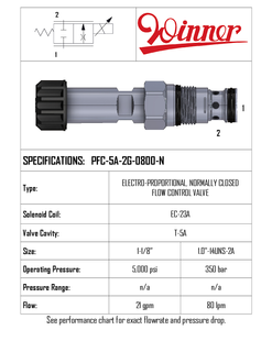 ELECTRO PROPORTIONAL 2 WAY FLOW CONTROL, N/C, T-5A, 1-80 LPM, 350 BAR