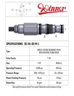 SEQUENCE VALVE, REVERSE FLOW CHECK, T-11A, 60 LPM, 55-315 BAR, DIRECT ACTING