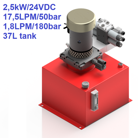 24V  Hi FLOW (50 BAR - 17,5LPM) Lo FLOW (180 BAR - 1,8LPM) -36L TANK