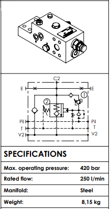 ML000091 O/CENTRE VALVE, 61/62-12, 90DEG, 250LPM, 420BAR