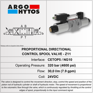 PROPORTIONAL VALVE, CETOP5, E SPOOL, 30LPM, 24VDC