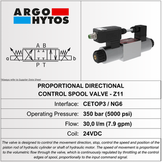 PROPORTIONAL VALVE, CETOP3, E SPOOL, 30LPM, 24VDC