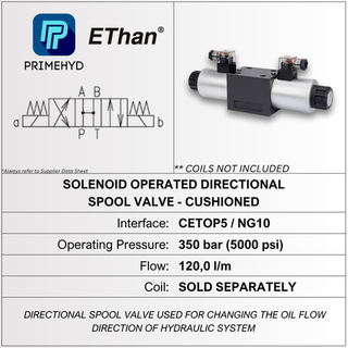 4/3 SOLENOID DIRECTIONAL VALVE, SPOOL H, CETOP 05 (SIZE 10), PRESSURE 350 BAR, FLOW 120 L/MIN, BRAND: ETHAN