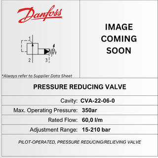 1PA60P20S &bull; PRESSURE REDUCING VALVE PILOT OPERATED &bull; CVA-22-06-0 &bull; 350 BAR (15&ndash;210 BAR) &bull; 60 LPM &bull; DANFOSS