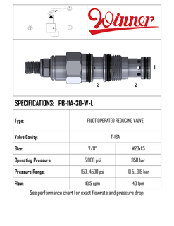 PB11A30WL • PRESSURE REDUCING VALVE PILOT OPERATED • T-11A • 350 BAR (7–210 BAR) • 40 LPM • WINNER