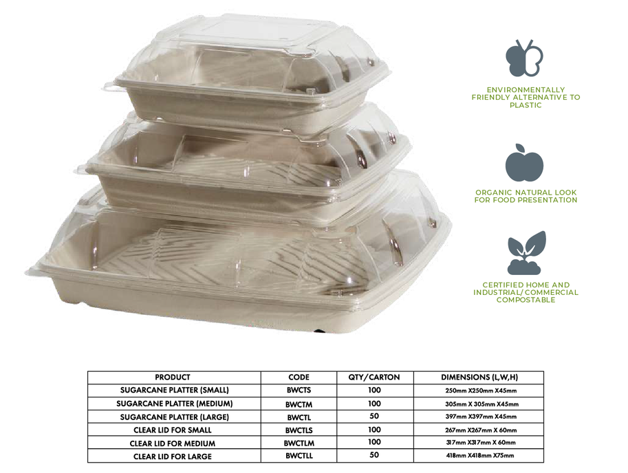 Bagasse Platters and Lids Info Pronto Packaging