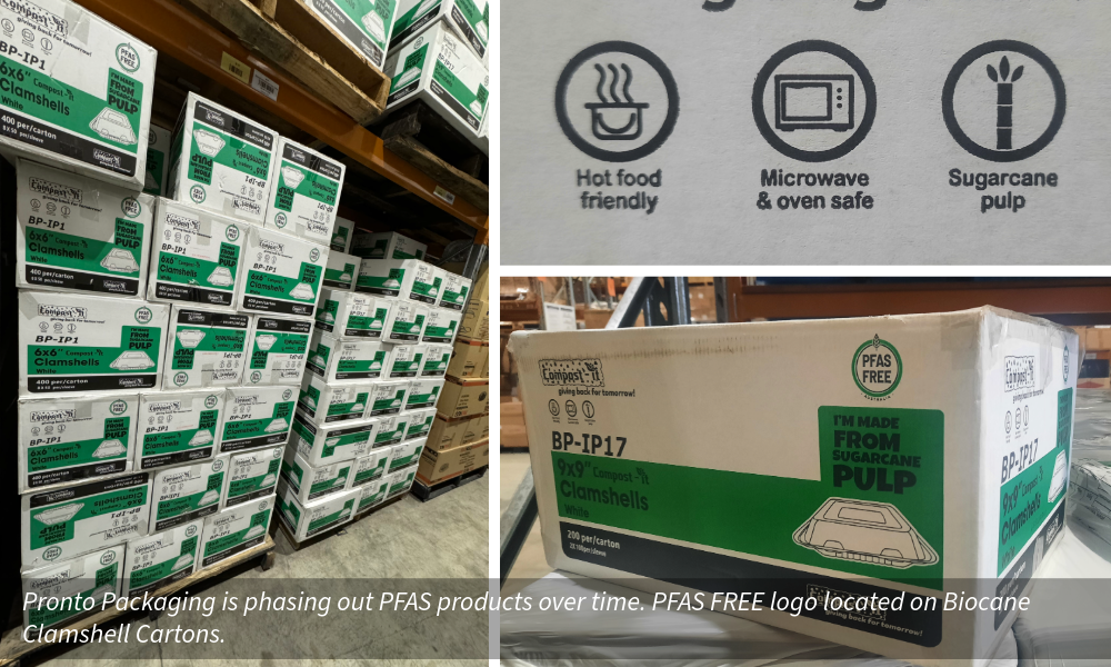Pronto Packaging_PFAS Free Logos on Clamshell Food Packaging Cartons