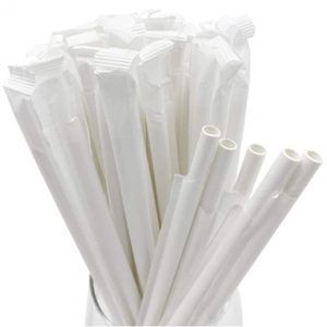 4-Ply White Individually Wrapped Paper Straws (197mm L x 8mm) (Qty: 2000)