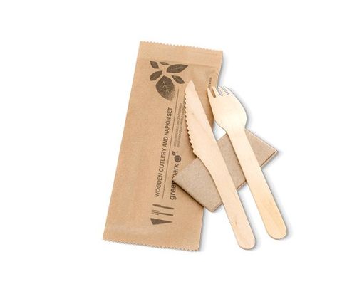 Coated Wooden Cutlery Sets - Knife, Fork, Napkin (Qty: 400)