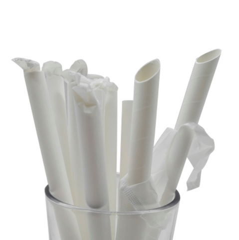 4Ply Paper Straws Bubble Tea White Individually Wrapped