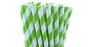 3Ply Green & White Striped Jumbo Paper Straw (197mm L x 10mm) (Qty: 2500)