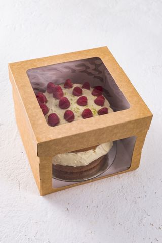 Cake Box 8 x 8 x 6.5 Brown Kraft with Window (205 x 205 x 165mm) (Qty: 50)