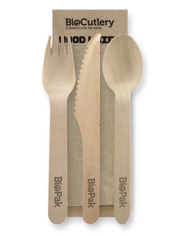 16cm knife, fork, spoon and napkin set - FSC 100% - wood (Qty - 400)