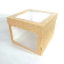 Cake Box 8 x 8 x 6.5 Brown Kraft with Window (205 x 205 x 165mm) (Qty: 50)