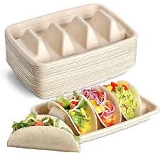 Eco 7" 3 Compartment Taco Sugarcane Tray