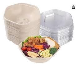 PET Lids Disposable Clear Plastic Lids TO SUIT 750ML Sugarcane Bagasse Hexagonal Bowls(Qty:400)