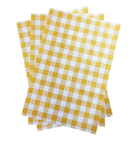 Gingham Greaseproof Paper Yellow/White 400 x 330mm (Qty:1000)