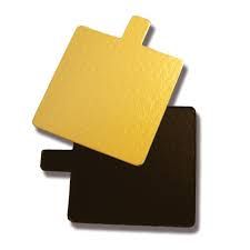 Gold Cake Board Square 4" With Tab Handle (Qty: 100)