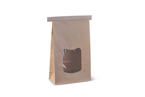 Large Brown Window Tin Tie Bag (242 x 155 x 70mm) (Qty: 400)