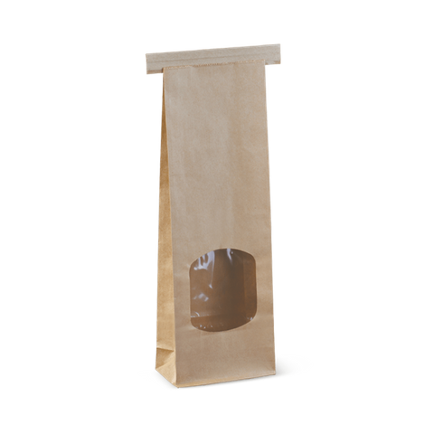 Small Brown Window Tin Tie Bag (260 x 88 x 47mm) (Qty: 500)