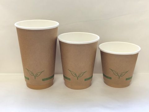 12oz Compostable Kraft Double Walled Cups (90mm Diameter) (Qty: 500)