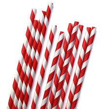 3-Ply Red & White Striped Regular Paper Straws (197mm x 6mm) (Qty: 2500)