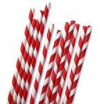 3-Ply Red & White Striped Regular Paper Straws (197mm L x 6mm) (Qty: 250)