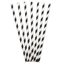 3-Ply Black and White Regular Paper Straws (197mm L x 6mm) (Qty: 250)