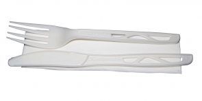 Heavy Duty White CPLA Cutlery Pack (Knife, Fork & Napkin) (Qty: 250)