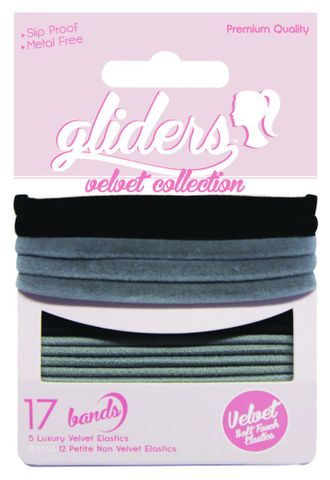 GLIDERS HAIR TIES VELVETS BLACK/GREY