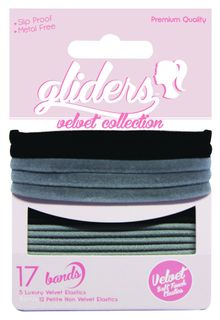 GLIDERS HAIR TIES VELVETS BLACK/GREY