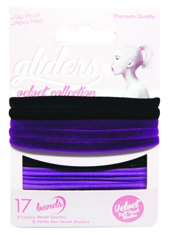 GLIDERS HAIR TIES VELVETS BLACK/PURPLE