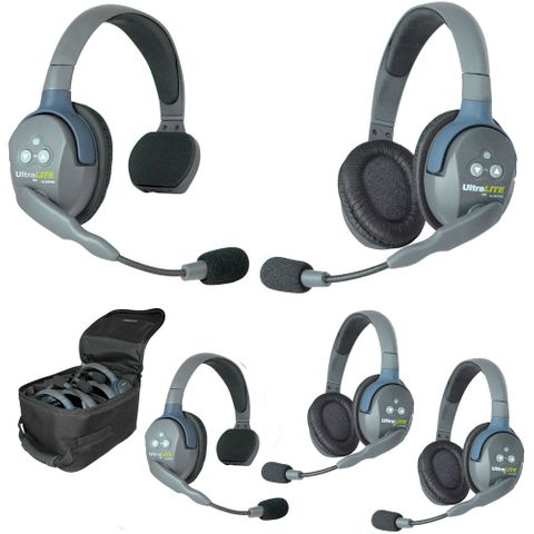 Eartec Ultralite 5 person set, 2 x sgl, 3 dbl headsets