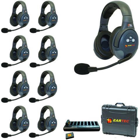 Eartec EVADE EVx9D Wireless Intercom w 9 Dual Ear Headsets