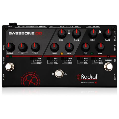 Radial Bassbone OD 2 ch bass preamp w overdrive. FX loop, DI