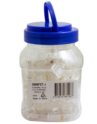 RJ45 Cat5E 8P8C flat stranded connectors 100pk