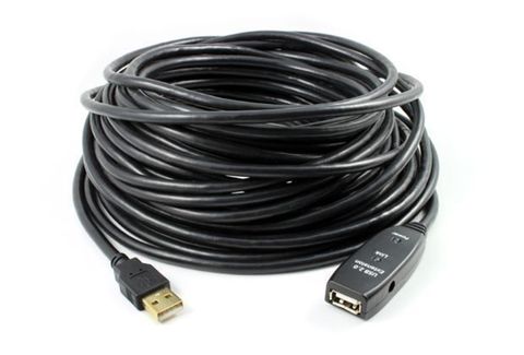 USB 2.0 AM-AF Active Extension Cable with DC Jack - 25M