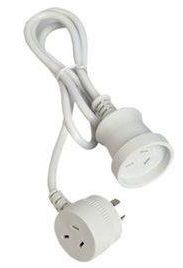 1m 10A Mains Power Extension Lead Piggyback White Male+Female/Female