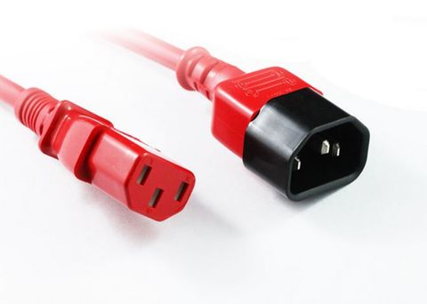 C13 to C14 IEC black 10A power extension lead - 2M Red