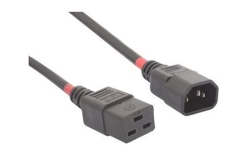 C14 to C19 IEC black 10A power extension lead - 2M