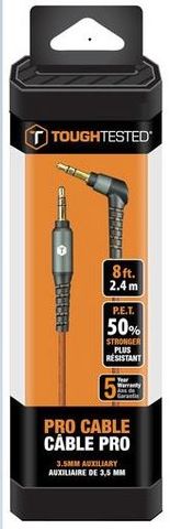 Tough Tested 2.4m PRO Armor Weave cable with Slim tip: 3.5mm Aux