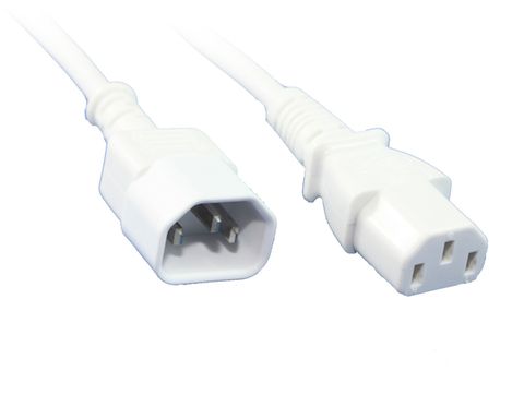 C15 to C14 IEC white high temperature power cable - 2M