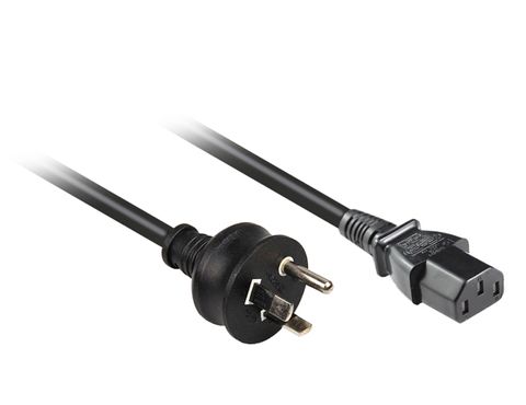 2m C13 10A GPO mains power lead black with round earth pin