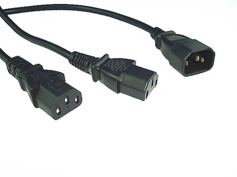 0.3m C14 to dual C13 Y-splitter black IEC power lead