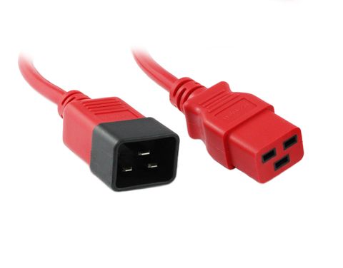 3m C19 to C20 red 16A IEC power extension cable