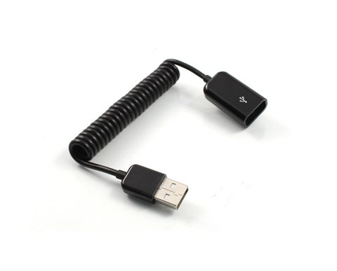 1M Coiled USB 2.0 AM-AF Cable Black