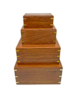 Premium Plain w/ Brass Corners Acacia Urn - S, M, L, 10 pcs each