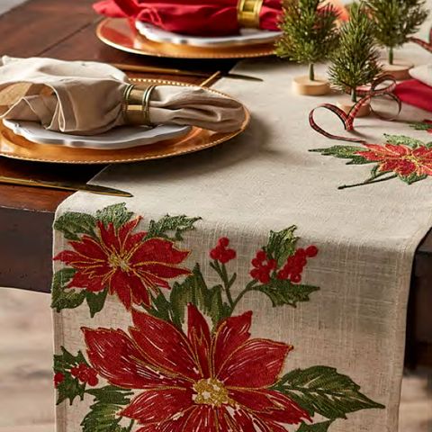 DII TABLE RUNNER-POINSETTIA & HOLLY