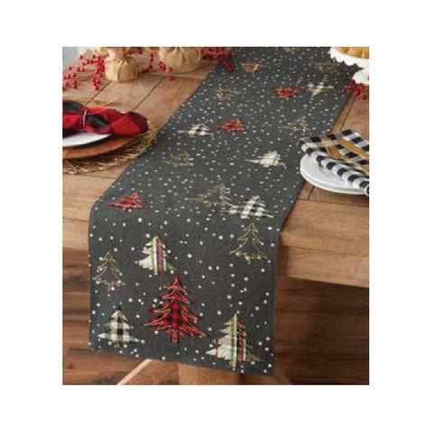 DII SNOWY TREES EMBELLISHED TABLE RUNNER