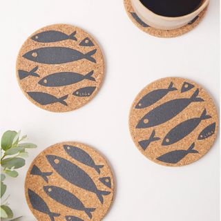 LIGA NATURAL ROUND COASTER - FISH GREY